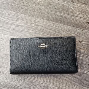 COACH Black Saffiano Leather Wallet with Gold Logo